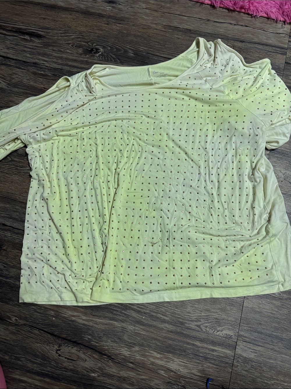 Lane Bryant Pale Yellow Studded Short Sleeve Tee with cold shoulder sleeves